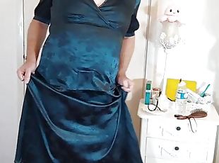 Sexy redhead crossdresser full length satin