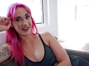 Stunning Siri Dahl with pink hair enjoys while sucking a dick