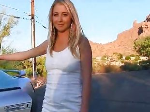 Naughty Blonde Slut Outdoors Stripping Like Crazy and Loving it