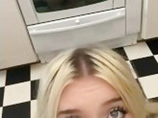 Petite girl sucking  her 7 inch dildo in the kitchen - More content...