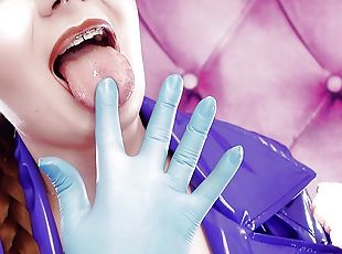 ASMR: eating food with braces, blue nitrile gloves fetish (SFW vide...