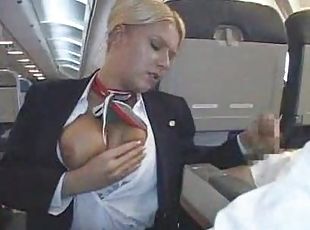 avsugning, avrunkning, blond, uniform, flygvärdinna