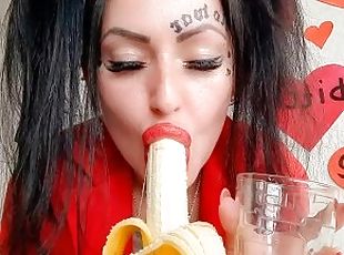 Dominatrix Nika seisually chews fruit and spits it into your glass....