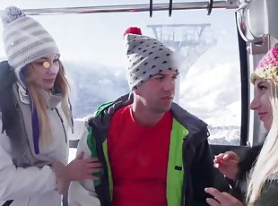 Hardcore outdoor threesome with Tequila Girl and Haley Hill in snow