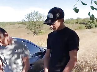 Straight guy fucked 18 year old student outdoor by car and both cum