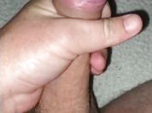White male handjob his own tender fat cock at home