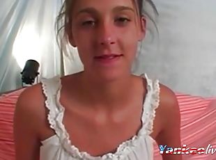 Sexy girls with natural tits, playing with a stranger's cock