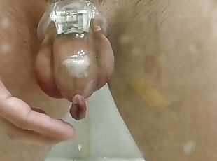 Lateron's pissing through his chastity cage