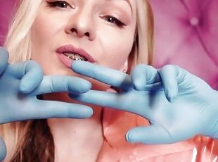 ASMR: blue nitrile gloves fetish - hot sounding - MILF in pink PVC ...