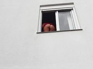 Crazy Girl Fucked With a Dildo Sticking Her Big Ass Out The Window ...