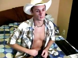 Twink in cowboy hat jerks off and cums hard