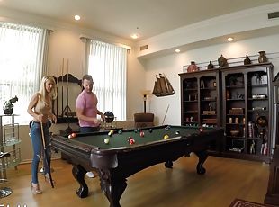 Horny blonde slut gets dicked on the pool table