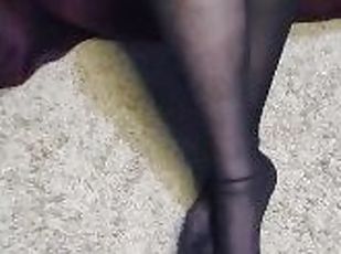 amateur, black, belle-femme-ronde, pieds, bas, point-de-vue, fétiche, solo, en-nylon, jambes