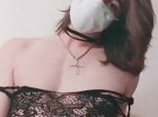 Trans mommy gf cums for you in black lace