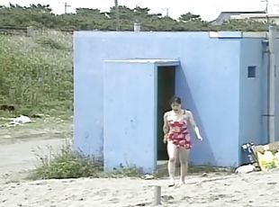 asiático, chupanços, hardcore, japonesa, casal, praia, dedos, natural, pernas, espalhando