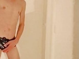 dilettant, anal-sex, junge, höschen, blondine, dildo, latex, allein