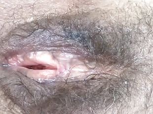 I show off my big hairy pussy after being fucked by a huge cock