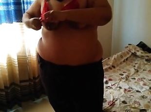 Saudi MILF stepmom while wearing Red color Bra, stepson saw Huge Bo...