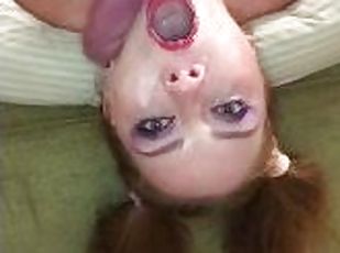 POV nasty teen slut throats long dildo