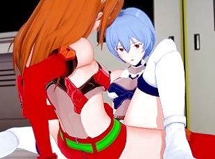 Asuka and Rei lesbian scissoring  Neon Genesis Evangelion Hentai Parody