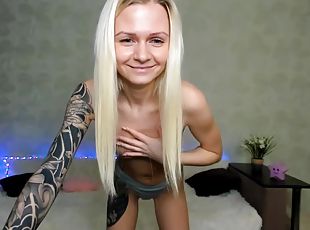 masturbieren, hautenge, blondine, tattoo