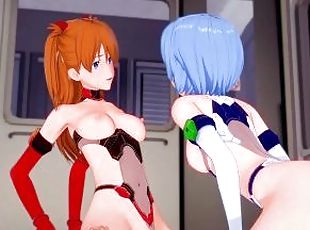 Asuka and Rei in a Threesome on top of a guy  Neon Genesis Evangeli...