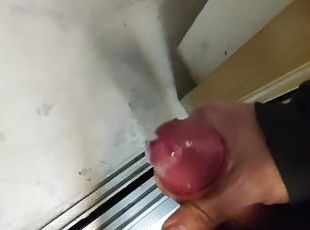 Solo male jerking off in the lift and cumming on the floor with the...