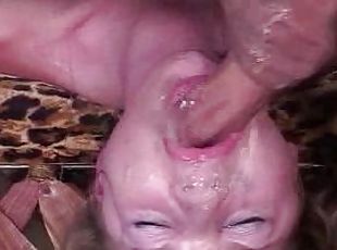 Messy face on Aurora Snow as she gags