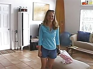 Adorable blonde amateur blonde gets right to playing with her hairl...