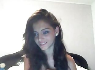 Sexy busty babe shows her big tits and shaved pussy