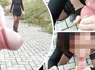I pull out my cock in front of a young girl in the public park and she helps me cum - Dick flash - MissCreamy