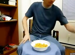 Teen jerks off into his cereal and eats it