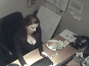 masturbación, oficina, coño-pussy, cámara, voyeur, verdura