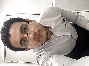 Mexican is jerking his cock at the office's bathroom 