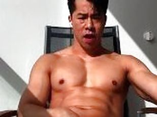 asiatique, en-plein-air, public, amateur, ejaculation-sur-le-corps, gay, ejaculation, solo, musclé