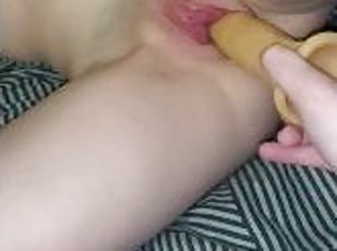 Wet pussy gets fucked with dildo play