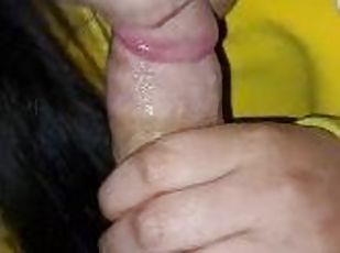 Here young latina is sucking my dick until I cum in her mouth and s...