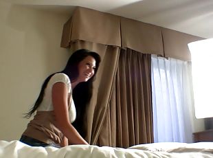 Brunette amateur and her stud screwing hardcore in bed in home made...