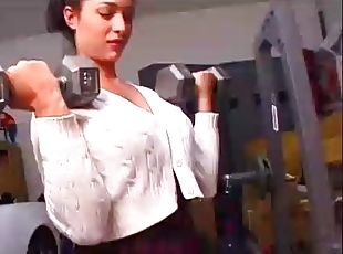 A sexy coed interrupts her workout to get banged hard
