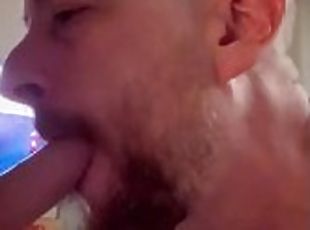 Slow deep blowjob while wife watches