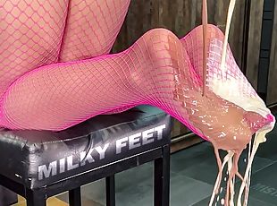 Milk Pouring On My Sexy Nylon Feet In The Pink Fishnets