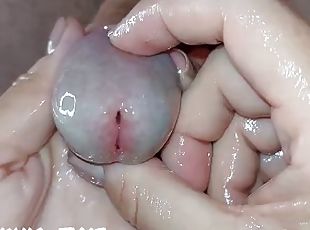 The handjob is so good that the tip of his cock turned blue! FPOV Female POV milking time