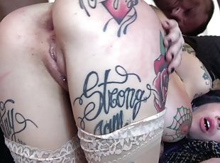 Hot Megan Inky pleases two guys by fucking with them mercilessly