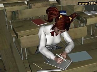 Redhead girl with two ponytails fucks her teacher
