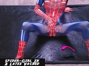 Spider-Girl Plays In A Latex Vacbed - Cosplay Slut Fills Her Holes ...