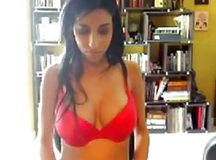 Busty Latina teases and masturbates on livecam