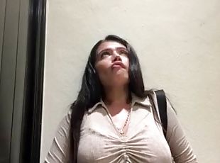 Latina masturbates in a public toilet
