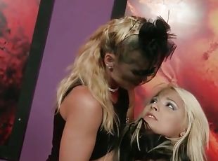 Lesbian blonde submits to female domination