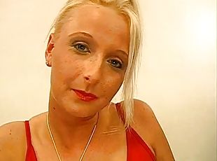 Smutty blonde showered with cum on her face pending a fascinating t...
