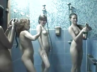 baden, junge, perfekt, dusche, nass, kleine-titten